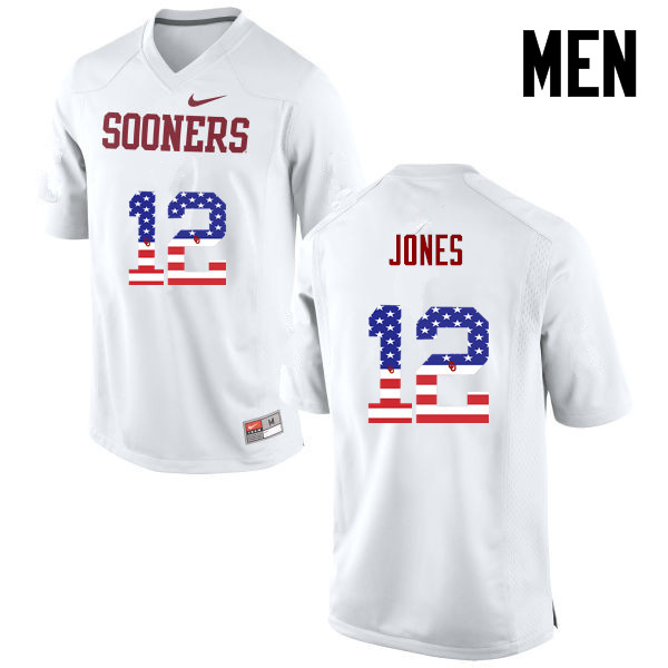 Oklahoma Sooners #12 Landry Jones College Football USA Flag Fashion Jerseys-White